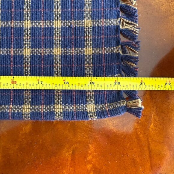 4 Woven Placemats Blue Plaid Beige Fringe 21 x 13 Cotton - Picture 8 of 10